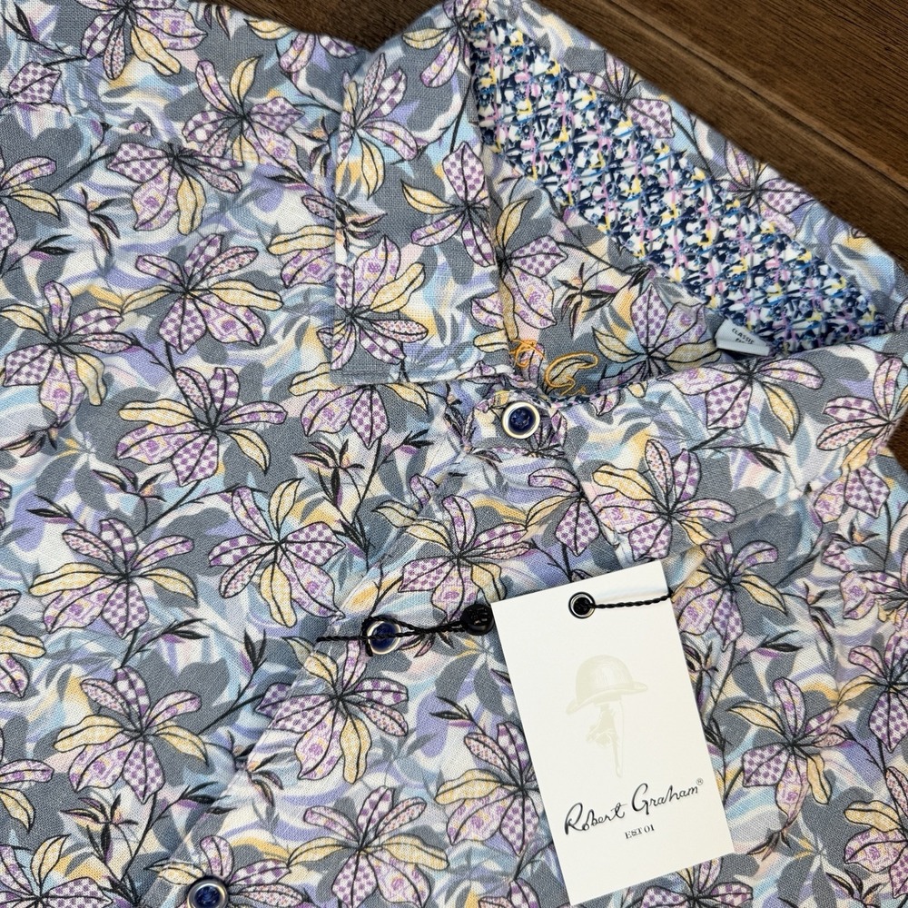 Robert Graham Silverman Floral Men's S Linen Classic Fit Short Sleeve NWT $188
